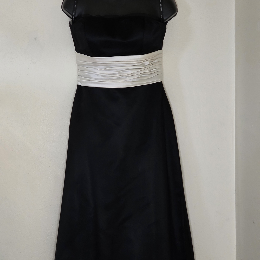 Bill Levkoff Strapless Black Dress with White Waistband